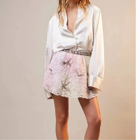 Loveshackfancy x free people Kezia lace tie dye starburst sequin mini skirt nwt - Picture 1 of 12
